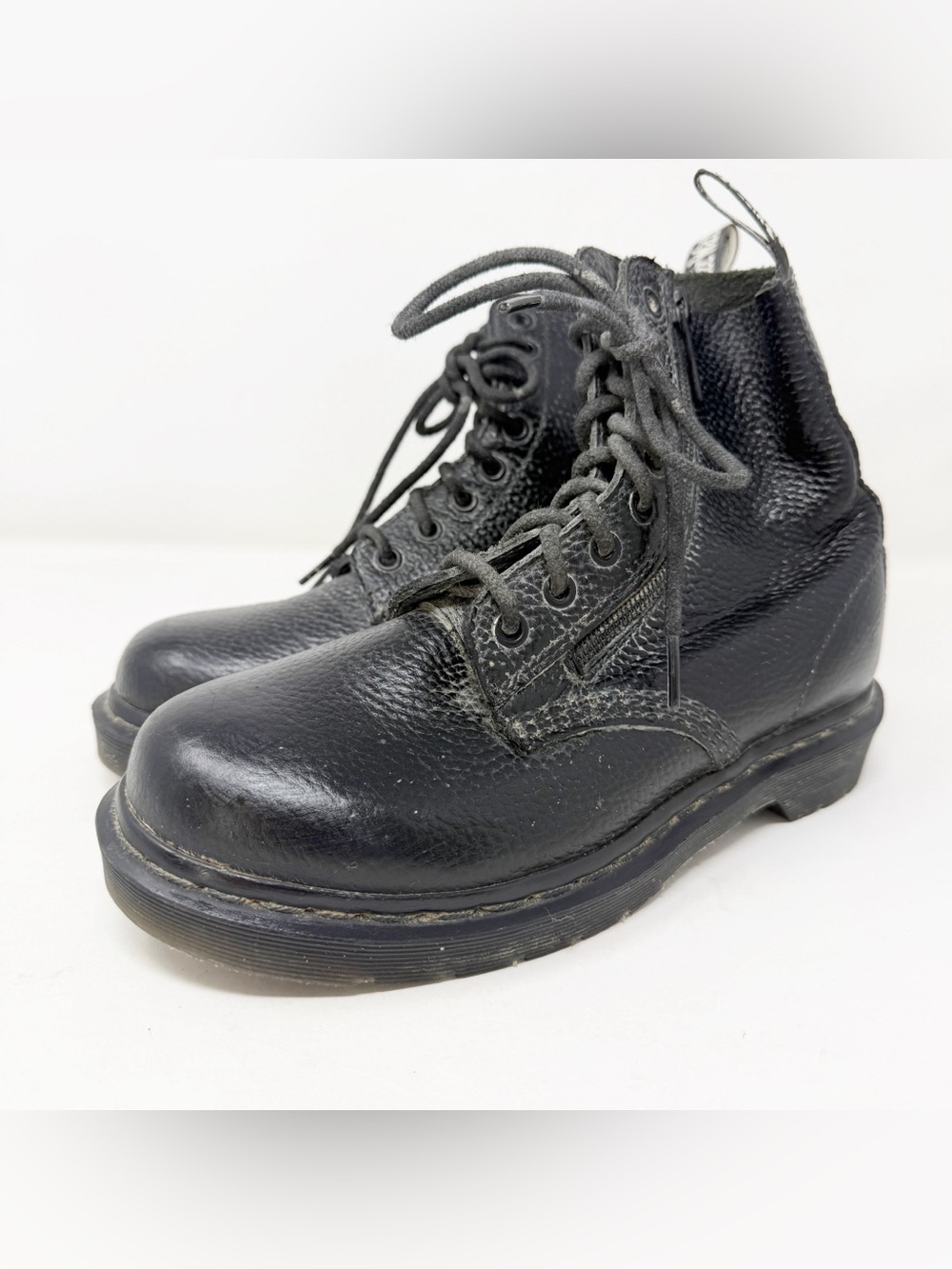 Dr Martens Pascal Black Pebbled Leather Side Zip Combat Boots Womens 7 Grunge